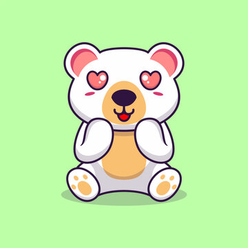 Vector bear sitting shocked cute creative kawaii cartoon mascot