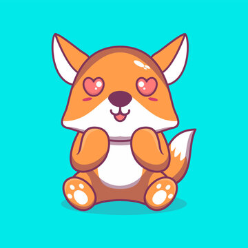 Vector fox sitting shocked cute creative kawaii cartoon mascot