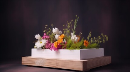 floral podium, podium for product display with leaves. generative ai