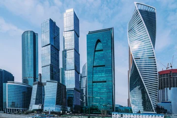 Foto op Plexiglas anti-reflex View of Skyscrapers of Moscow City district in sunny day. Moscow. Russia © Elena Odareeva