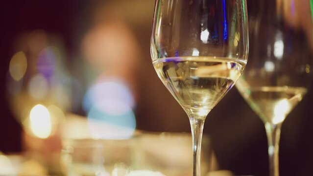 Close-up Wine Glasses. Video On The Topic Of Parties With Alcohol Consumption