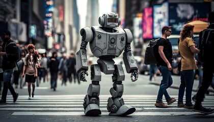 Walking AI Robot Humanoid. Generative AI.