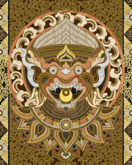 Seamless Hanuman line art colorful pattern character design.