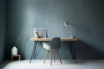 Minimalist home office desk, natural daylight, vivid colors, generative AI