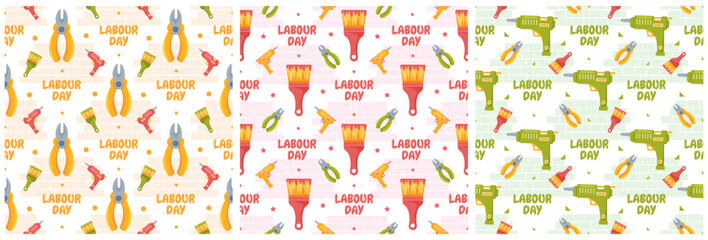 Set of Happy Labor Day Seamless Pattern Design Illustration with Different Professions in Element Template Hand Drawn