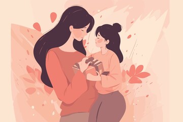 mothers day woman with child and gift created with Generative AI technology