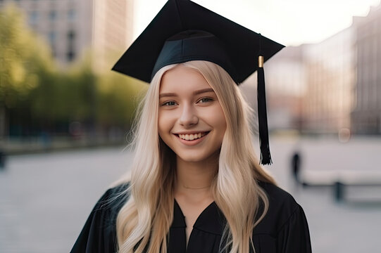 Happy young woman at a graduation ceremony created with Generative AI technology