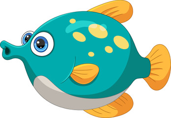 Cute puffer fish cartoon on white background