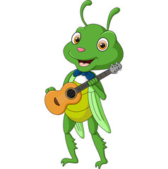 Cute grasshopper cartoon with guitar