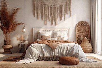 spacious bedroom with a king-sized bed and a stunning view from the window. Generative AI