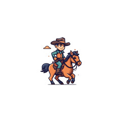 little cowboy riding a horse simple modern logo