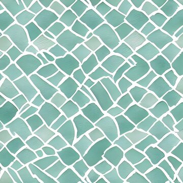 seamless pattern with fish scales, green watercolor seamless pattern, green mosaic on white background, generative ai