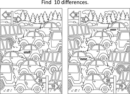 Difference game with toy cars road traffic
