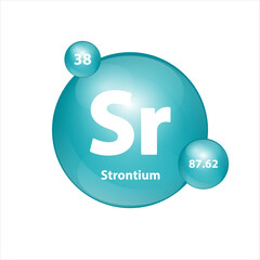 Strontium (Sr) icon structure chemical element round shape circle green dark. Chemical element of periodic table Sign with atomic number. Study in science for education. 3D Illustration vector.	