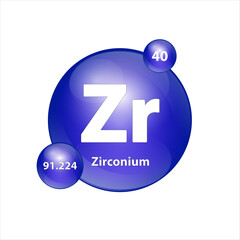 Zirconium (Zr) icon structure chemical element round shape circle blue dark 3D Illustration vector. Chemical element of periodic table Sign with atomic number. Study in science for education.	