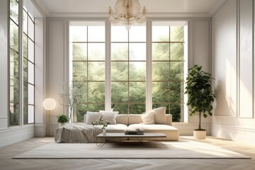 Fototapeta na wymiar cozy living room with natural light and comfortable furniture. Generative AI