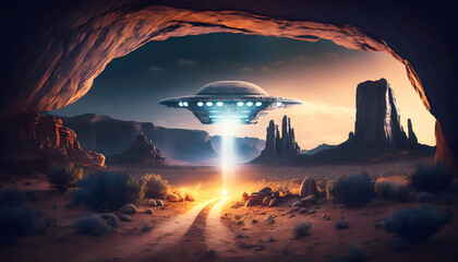 UFO landing on earth at night, generative AI