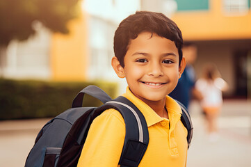 Happy Hispanic boy ready to go to school created with Generative AI technology