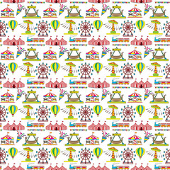 Amusement park in seamless pattern drawing in cartoon vector