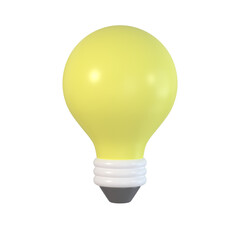 3D yellow light bulb icon isolated on white background. Idea, solution, business, strategy concept. 3D rendering illustration. Minimal cartoon style.