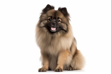 Keeshond dog isolated on white background. Generative AI
