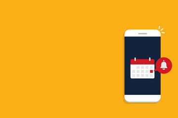 Calendar deadline or event reminder notification on mobile phone