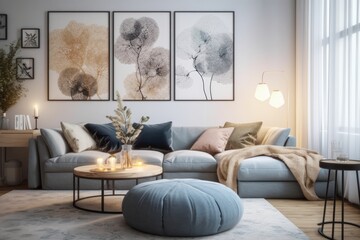 cozy living room with a variety of furniture and decorations. Generative AI