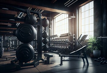 gymnasium with exercise equipment, with a theme of physical education made with generative ai - obrazy, fototapety, plakaty