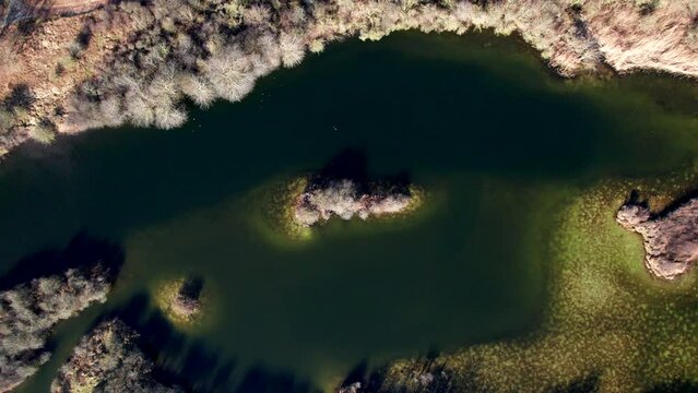 Lake Over Nature Reserve Of Meijendel In Wassenaar, Netherlands. Aerial Ascending Shot
