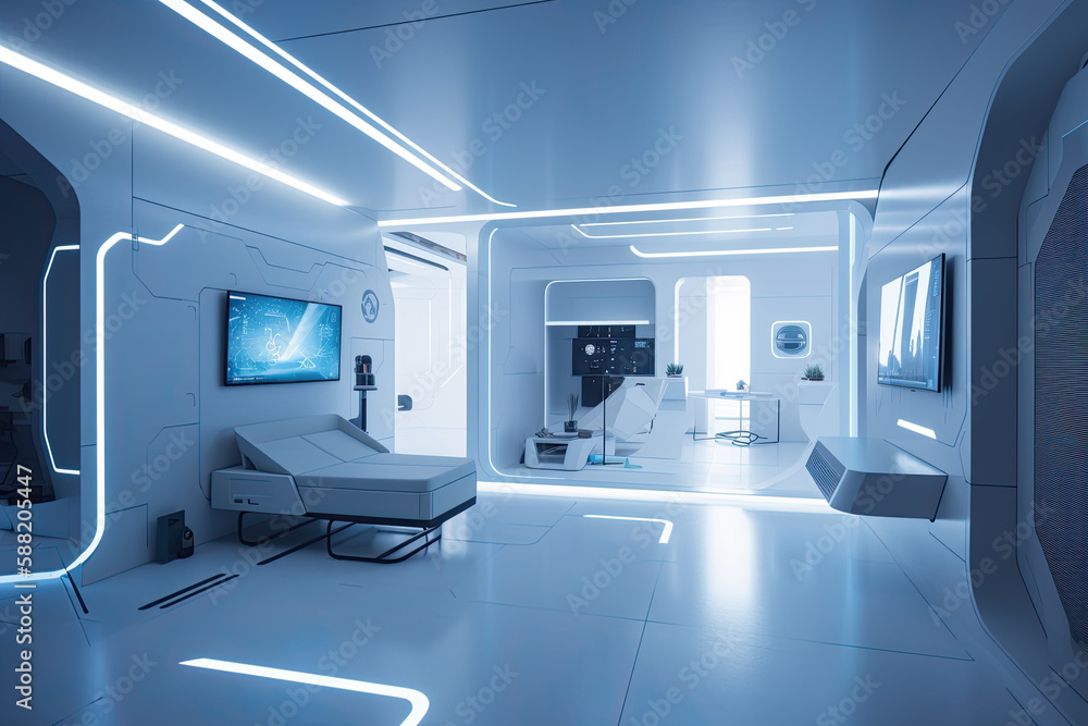 Poster modern bright interiors. generative ai rendering abtract science background