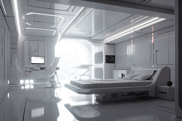 Fototapeta na wymiar Generative AI of a white scifi room in a futuristic concept