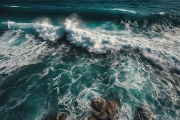 Illustration of the majestic ocean waves from a bird's-eye view created with Generative AI technology