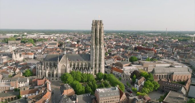Going closer towards the St. Rumbold's Cathedral in Mechelen, Belgium