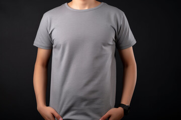Generative AI. Grey T-Shirt Mockup on Male Model