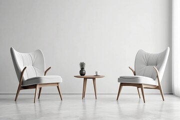 Home mockup, white room with natural wooden furniture, Scandi boho style interior backgroundGenerative AI	