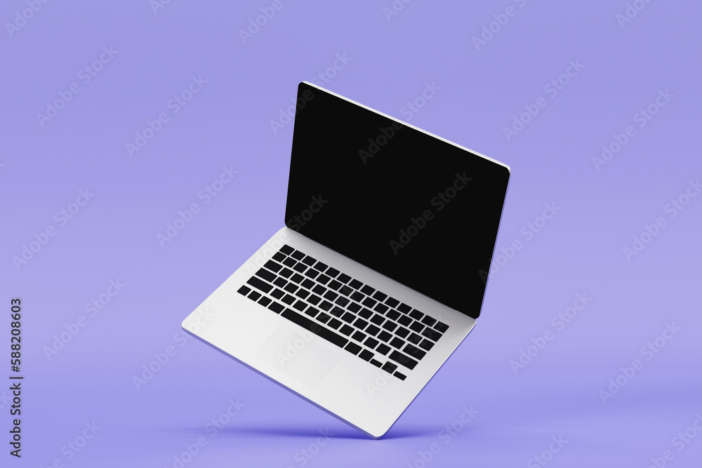 Aufkleber 3d rendering : illustration of laptop notebook mock up with color background. float or levitate lapt