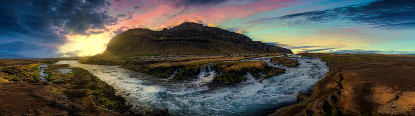 Fossálar river and waterfall are located in South-Iceland