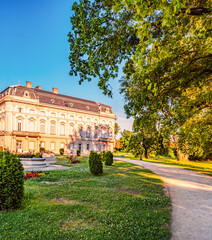 the Festetics Palace is located in the town of Keszthely, Zala, Hungary, near the Lake Balaton....