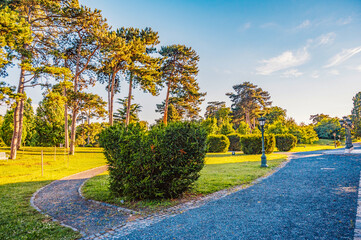 the Festetics Palace is located in the town of Keszthely, Zala, Hungary, near the Lake Balaton....