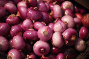 A group onion bulbs at market place