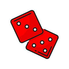 Pair of red dice isolated object of vector gambling game, color line icon. Vector casino, craps and poker. White cubes for tabletop or board games