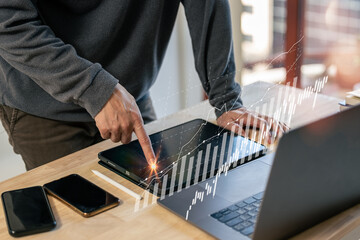 business target planning and strategy,Businessman or trader is showing a growing virtual hologram...