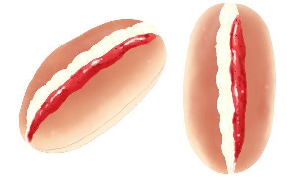 イラスト素材・クリームいちごジャムコッペパン2種セット いちごサンド 白背景 色違い・差分あり