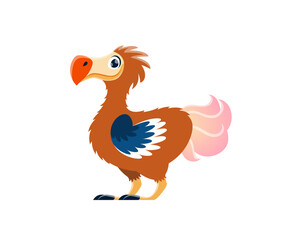 Cartoon Raphus Cucullatus or dodo bird character, vector cute funny extinct bird. Comic dodo bird from Madagascar wild wildlife or tropical zoo, kids mascot dodo bird with smiling face