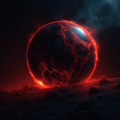 Obraz na płótnie Canvas Fiery World in Space, Volcanic planet. Gen AI 