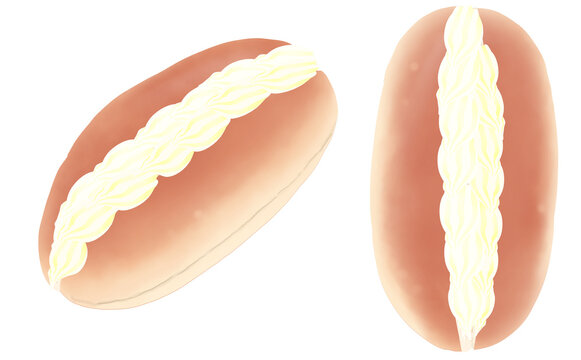 イラスト素材・クリームコッペパン2種セット ホイップクリームサンド 白背景 色違い・差分あり
