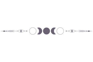 Moon Phases with celestial border isolated on white background. Mystic esoteric symbol with moon and border. Astrology cycle eclipse. Vector design element. © Анжелика Полтавец