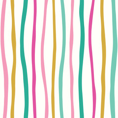 Striped wave pattern background. Vector seamless repeat pattern of hand drawn organic wavy bright stripes.