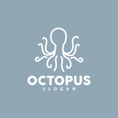 Octopus Logo, Sea Animals Vector, Seafood Ingredients Cuttlefish Tentacles Icon Silhouette Design