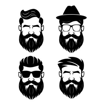beard man face and glass icon line logo isolated simple retro style hipster vector. set of beard man face and glass icon line logo isolated simple retro style hipster vector. beard man icon logo